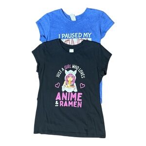 Black 'Anime & Ramen' Graphic Tee for Kids ptp 13 inches